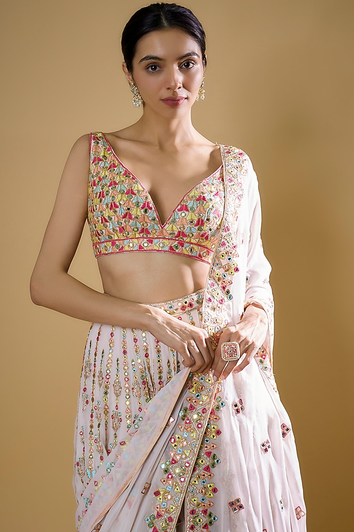 Ivory Georgette Embroidered Bridal Lehenga Set by Tamanna Punjabi Kapoor at Pernia's Pop Up Shop