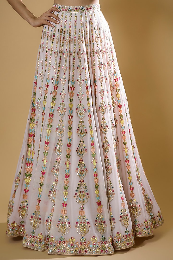 Ivory Georgette Embroidered Bridal Lehenga Set by Tamanna Punjabi Kapoor at Pernia's Pop Up Shop