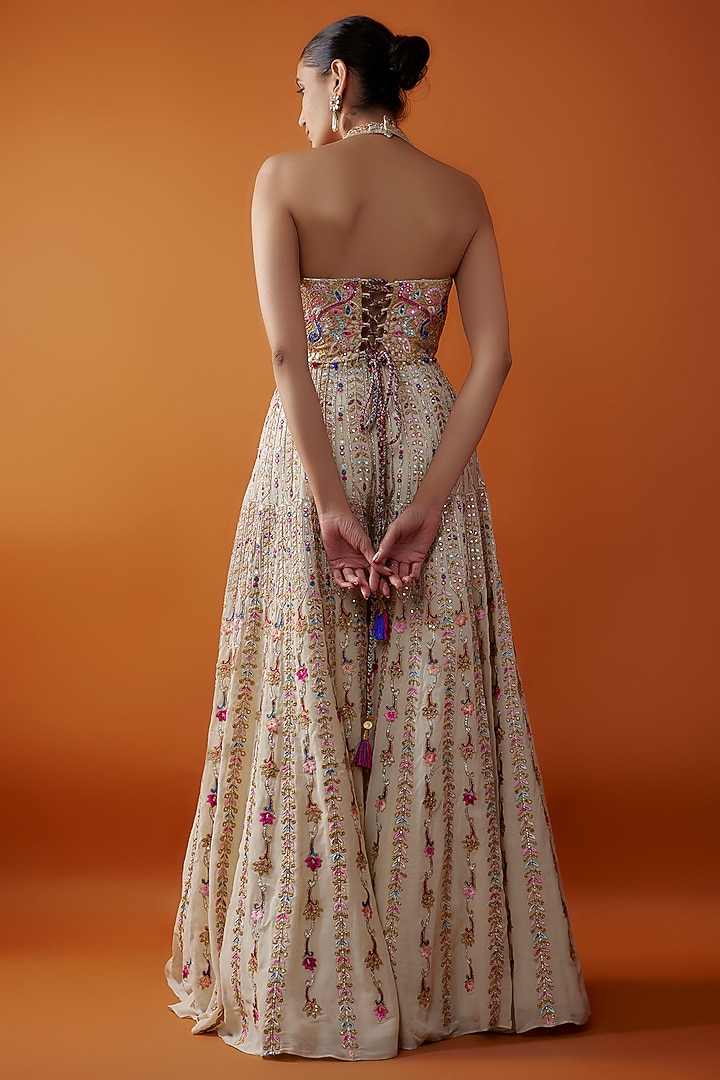 Ivory Georgette Resham Embroidered Bridal Sharara Set by Tamanna Punjabi Kapoor at Pernia's Pop Up Shop