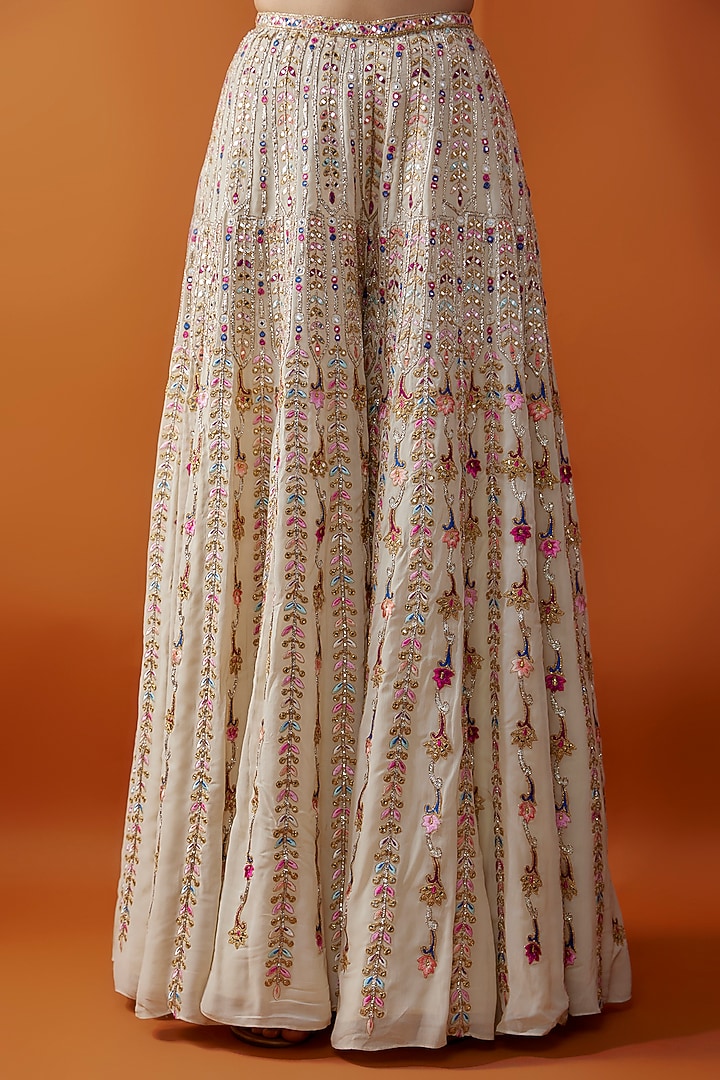 Ivory Georgette Resham Embroidered Bridal Sharara Set by Tamanna Punjabi Kapoor at Pernia's Pop Up Shop
