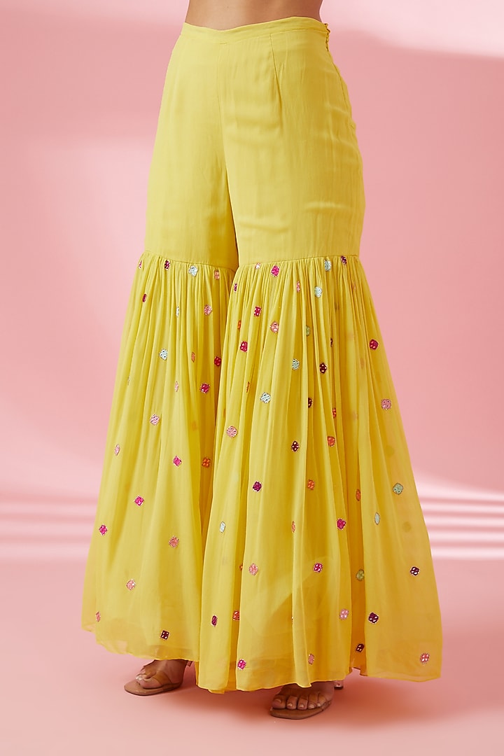 Bright Yellow Georgette Gharara Set by Tamanna Punjabi Kapoor at Pernia's Pop Up Shop