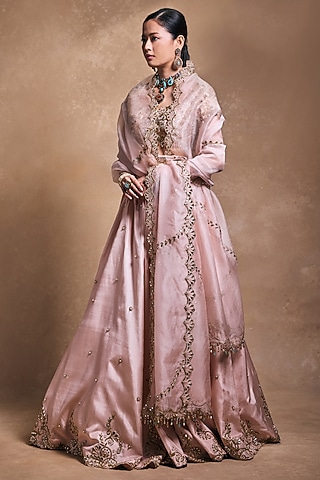 Baby Pink Habutai Silk & Organza Zari Embroidered Lehenga Set by Tamanna Punjabi Kapoor