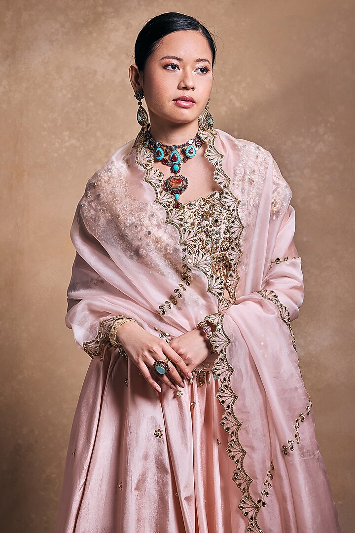 Baby Pink Habutai Silk & Organza Zari Embroidered Bridal Lehenga Set by Tamanna Punjabi Kapoor at Pernia's Pop Up Shop