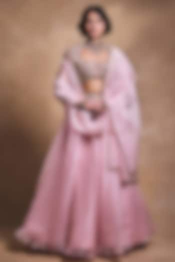 Baby Pink Raw Silk & Organza Zari Embroidered Bridal Lehenga Set by Tamanna Punjabi Kapoor at Pernia's Pop Up Shop