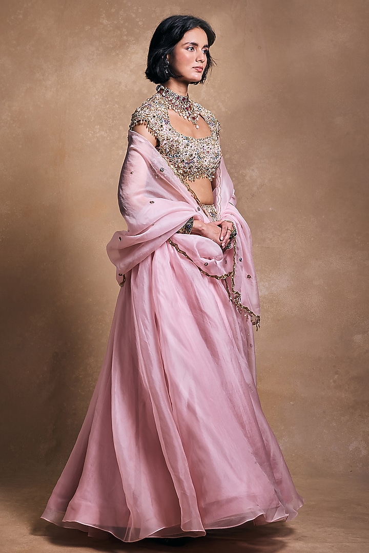 Baby Pink Raw Silk & Organza Zari Embroidered Bridal Lehenga Set by Tamanna Punjabi Kapoor at Pernia's Pop Up Shop