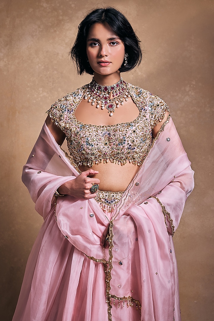 Baby Pink Raw Silk & Organza Zari Embroidered Bridal Lehenga Set by Tamanna Punjabi Kapoor at Pernia's Pop Up Shop