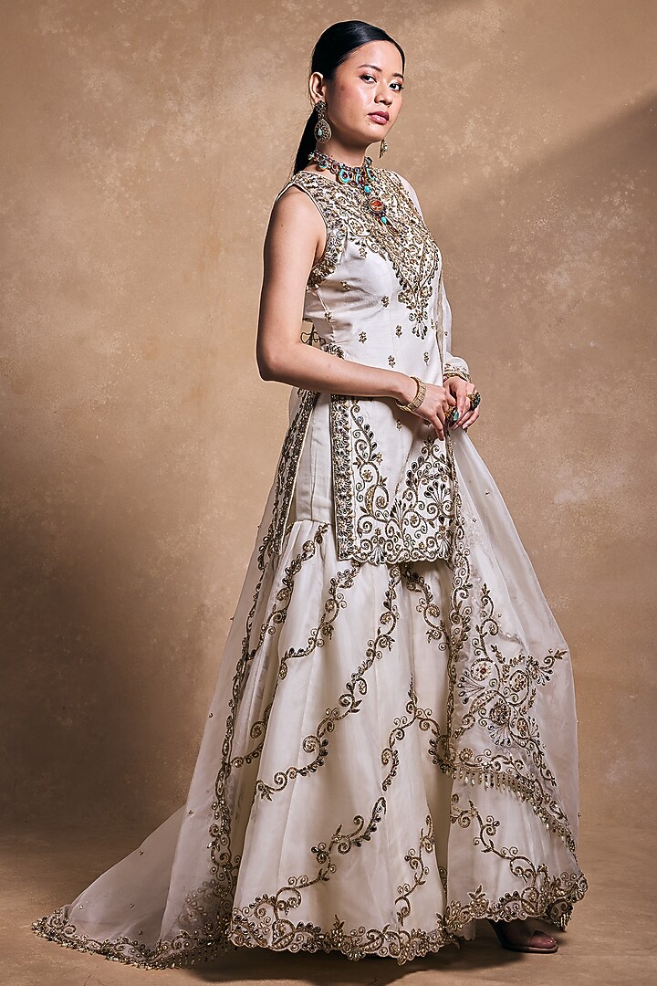 Ivory Organza & Raw Silk Zari Embroidered Gharara Set by Tamanna Punjabi Kapoor at Pernia's Pop Up Shop