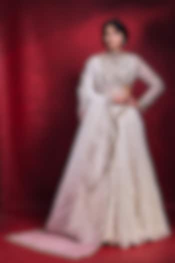 Ivory Habutai Silk & Organza Bridal Lehenga Set by Tamanna Punjabi Kapoor at Pernia's Pop Up Shop