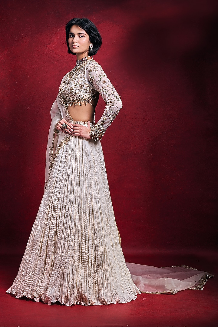 Ivory Habutai Silk & Organza Bridal Lehenga Set by Tamanna Punjabi Kapoor at Pernia's Pop Up Shop