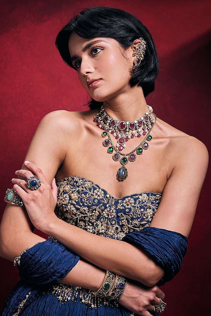 Royal Blue Habutai Silk Embroidered Bridal Lehenga Set by Tamanna Punjabi Kapoor at Pernia's Pop Up Shop