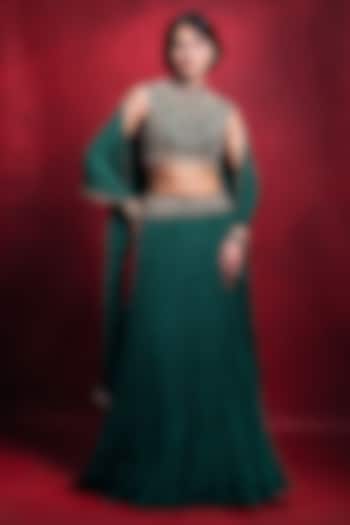 Emerald Green Habutai Silk Embroidered Wedding Lehenga Set by Tamanna Punjabi Kapoor at Pernia's Pop Up Shop