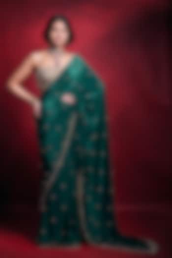 Emerald Green Crepe & Tissue Zari Work Reception Saree Set by Tamanna Punjabi Kapoor at Pernia's Pop Up Shop