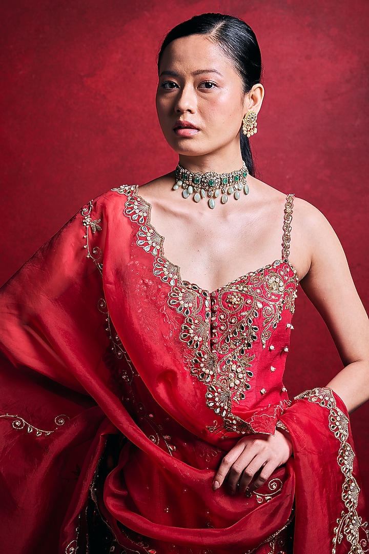 Red Raw Silk Zari Embroidered Bridal Sharara Set by Tamanna Punjabi Kapoor at Pernia's Pop Up Shop