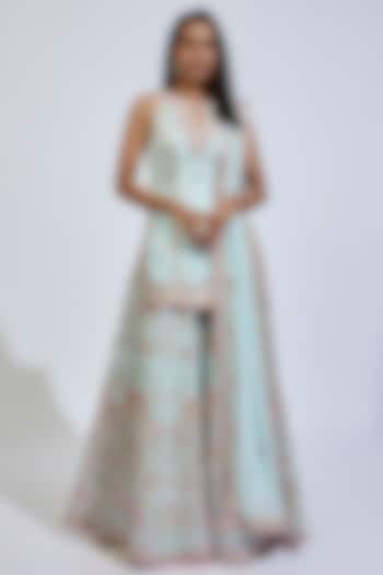 Blue Georgette Embroidered Bridal Sharara Set by Tamanna Punjabi Kapoor at Pernia's Pop Up Shop