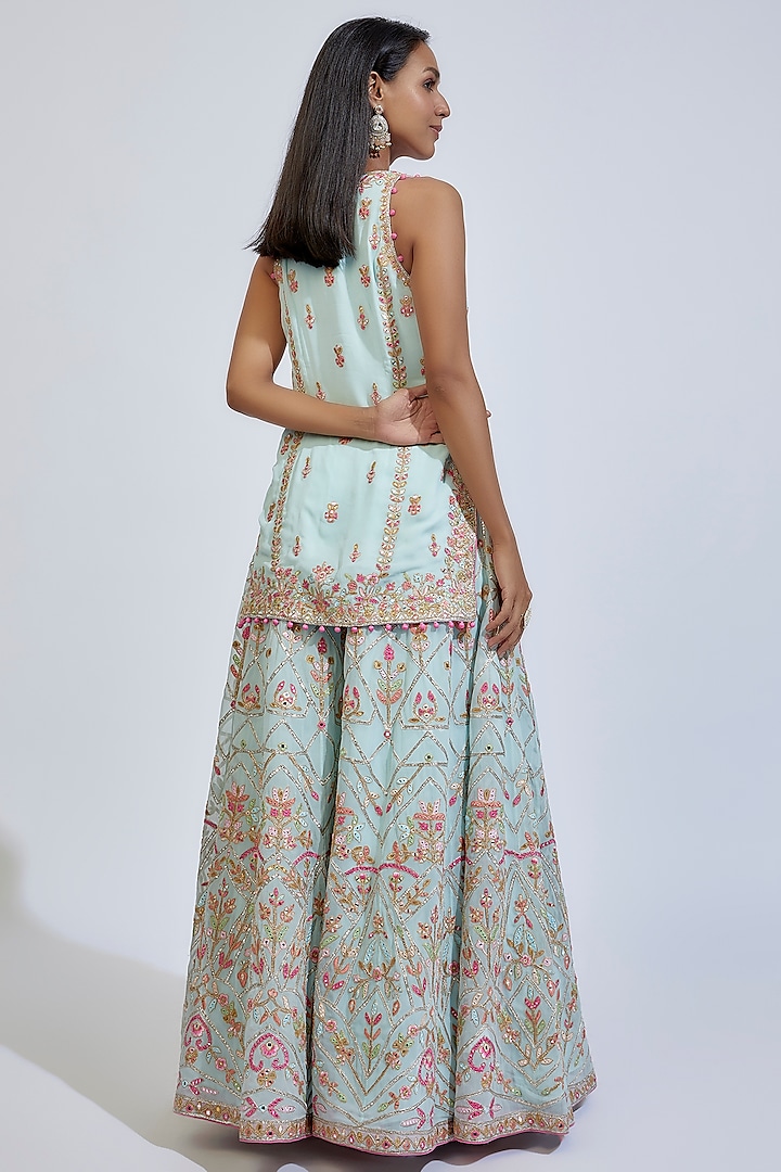 Blue Georgette Embroidered Bridal Sharara Set by Tamanna Punjabi Kapoor at Pernia's Pop Up Shop