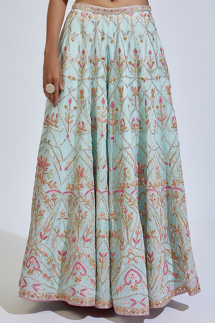 Blue Georgette Embroidered Bridal Sharara Set by Tamanna Punjabi Kapoor at Pernia's Pop Up Shop