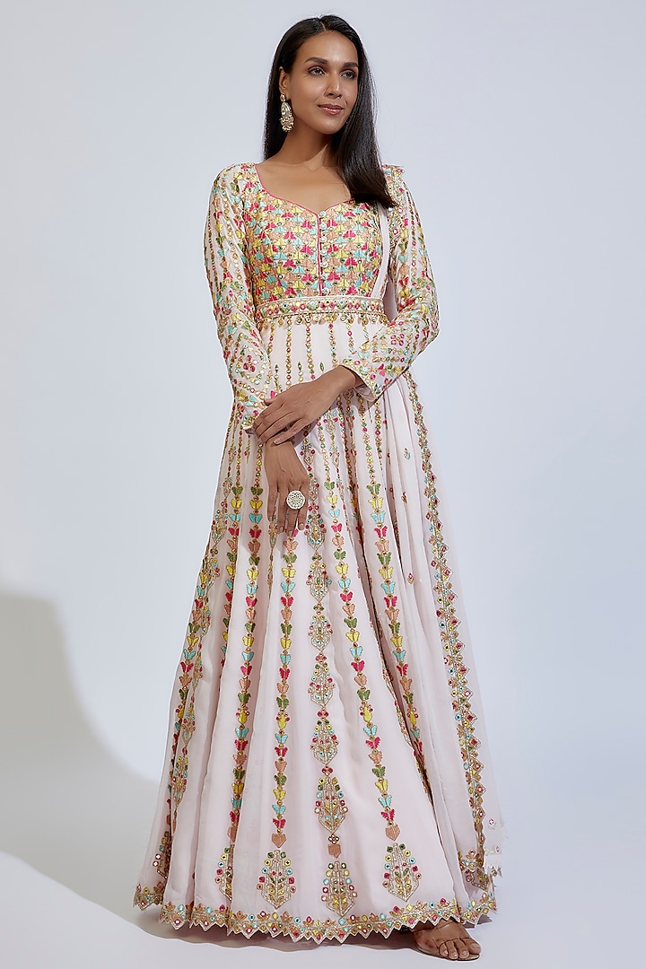 Light Pink Georgette Embroidered Anarkali Set by Tamanna Punjabi Kapoor