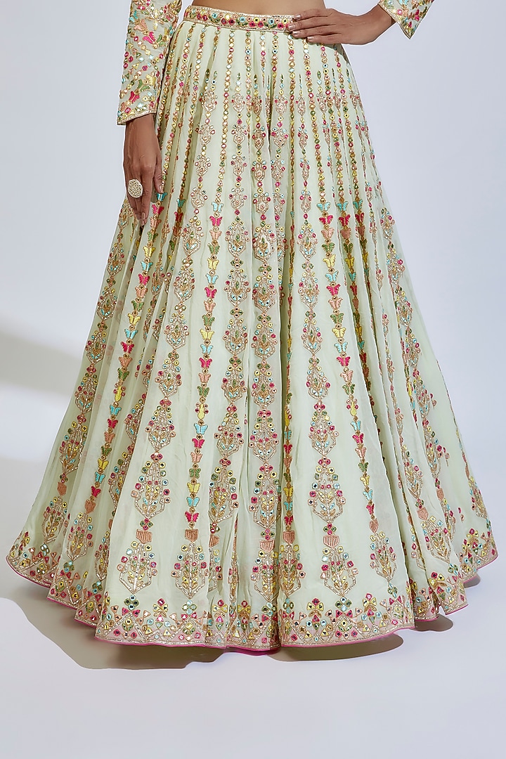 Light Green Georgette Embroidered Bridal Lehenga Set by Tamanna Punjabi Kapoor at Pernia's Pop Up Shop