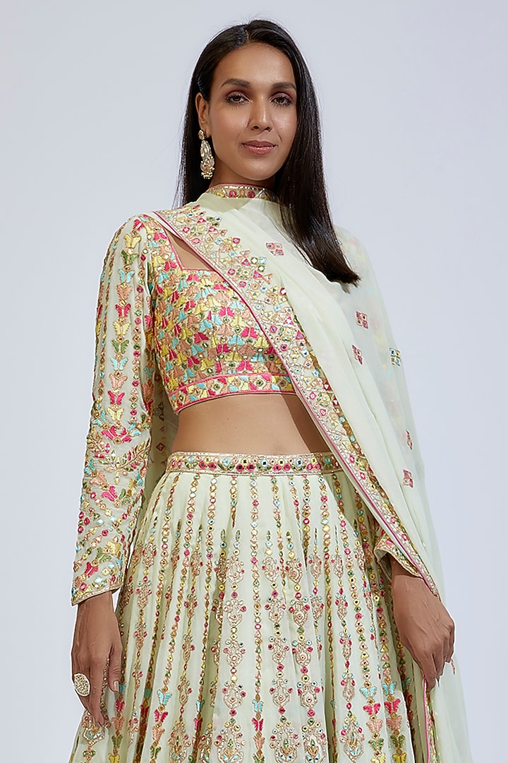 Light Green Georgette Embroidered Bridal Lehenga Set by Tamanna Punjabi Kapoor at Pernia's Pop Up Shop