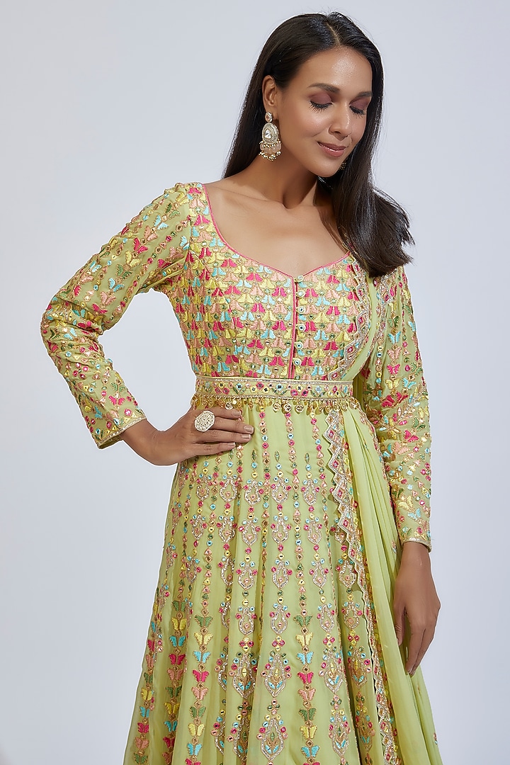 Green Georgette Embroidered Bridal Anarkali Set by Tamanna Punjabi Kapoor at Pernia's Pop Up Shop