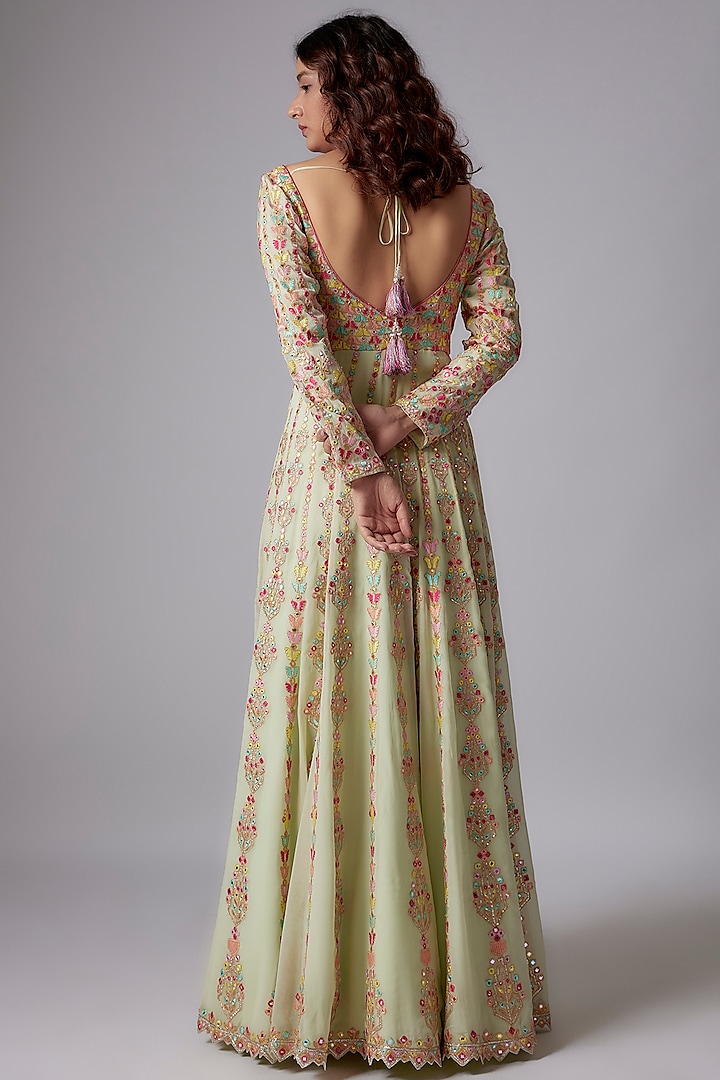 Lime Green Georgette Embroidered Bridal Anarkali Set by Tamanna Punjabi Kapoor at Pernia's Pop Up Shop