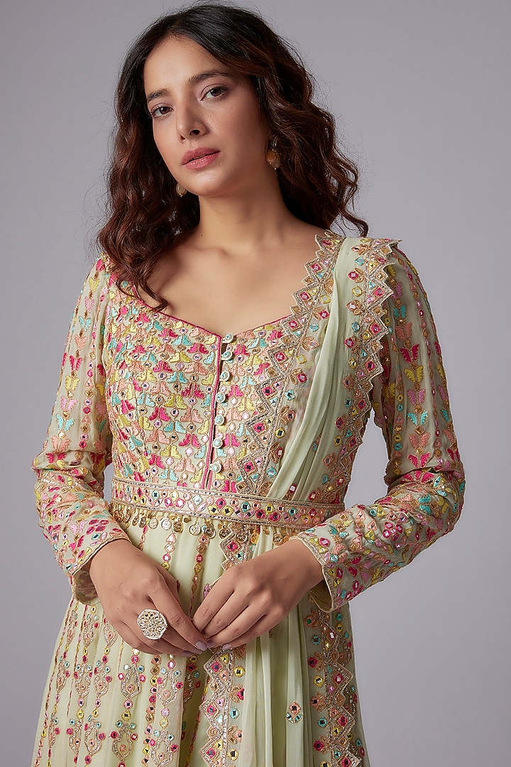 Lime Green Georgette Embroidered Bridal Anarkali Set by Tamanna Punjabi Kapoor at Pernia's Pop Up Shop