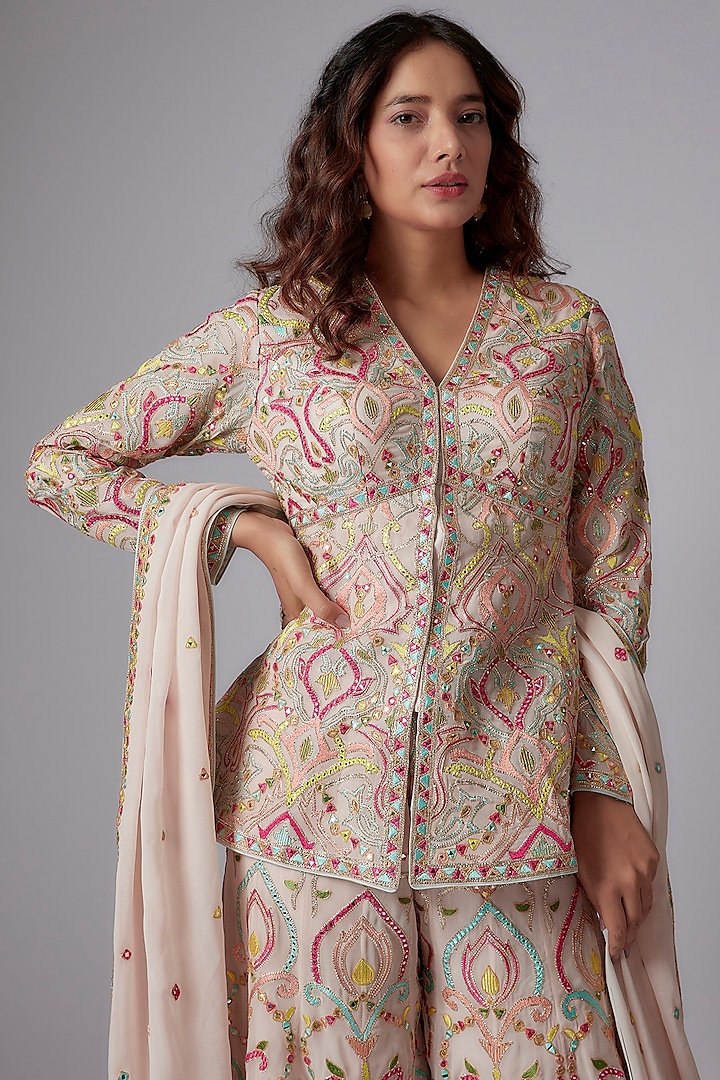 Pink Georgette Embroidered Bridal Sharara Set by Tamanna Punjabi Kapoor at Pernia's Pop Up Shop