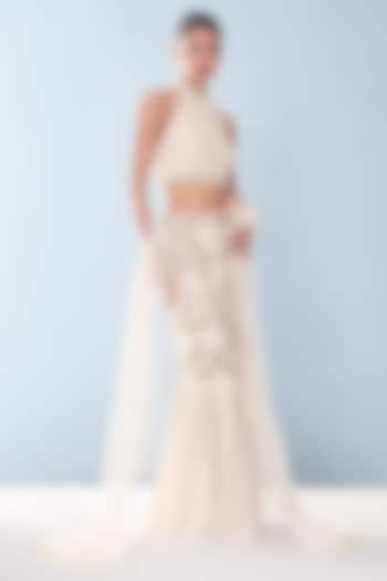 Ivory Georgette Sequins & Beads Embroidered Bridal Lehenga Set by Tamanna Punjabi Kapoor at Pernia's Pop Up Shop