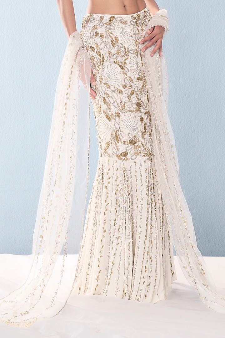 Ivory Georgette Sequins & Beads Embroidered Bridal Lehenga Set by Tamanna Punjabi Kapoor at Pernia's Pop Up Shop