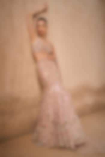 Rose Pink Georgette Sequins Embroidered Draped Bridal Lehenga Set by Tamanna Punjabi Kapoor at Pernia's Pop Up Shop