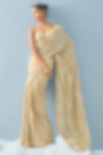 Ivory Georgette Sequins Embroidered Bridal Saree Set by Tamanna Punjabi Kapoor at Pernia's Pop Up Shop