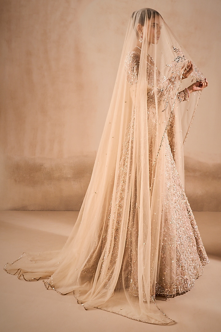 Beige Nude Georgette Sequins Embroidered Bridal Lehenga Set by Tamanna Punjabi Kapoor at Pernia's Pop Up Shop