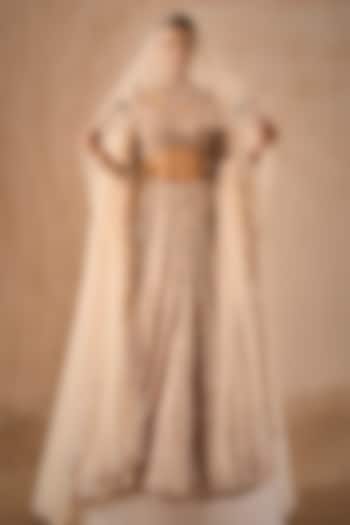 Beige Nude Georgette Sequins Embroidered Bridal Lehenga Set by Tamanna Punjabi Kapoor at Pernia's Pop Up Shop