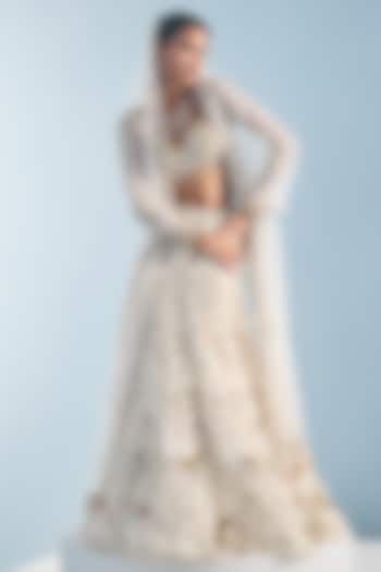 Ivory Georgette Sequins Embroidered Skirt Set by Tamanna Punjabi Kapoor at Pernia's Pop Up Shop