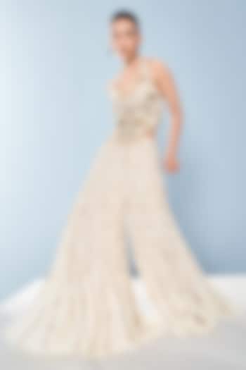 Ivory Georgette Sequins Embroidered Bridal Sharara Set by Tamanna Punjabi Kapoor at Pernia's Pop Up Shop