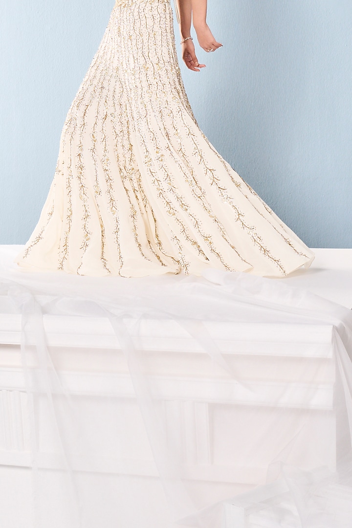 Ivory Georgette Sequins Embroidered Bridal Sharara Set by Tamanna Punjabi Kapoor at Pernia's Pop Up Shop