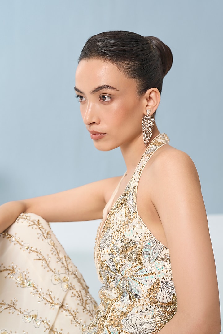 Ivory Georgette Sequins Embroidered Bridal Sharara Set by Tamanna Punjabi Kapoor at Pernia's Pop Up Shop