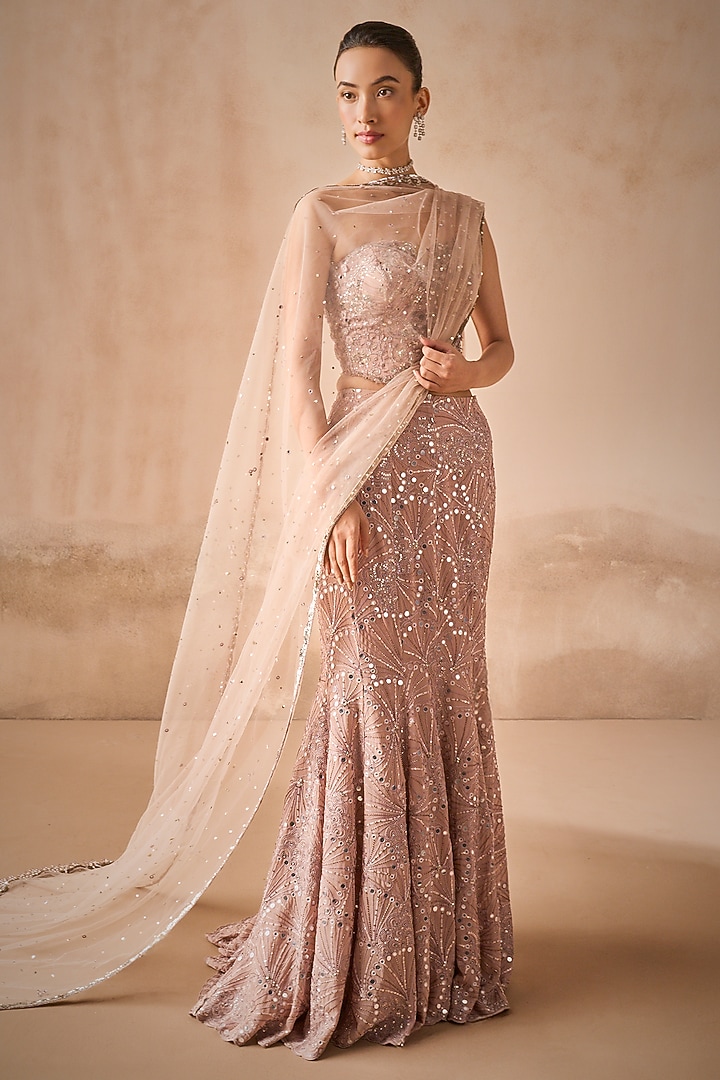 Mauve Pink Georgette Sequins Embroidered Bridal Lehenga Set by Tamanna Punjabi Kapoor at Pernia's Pop Up Shop