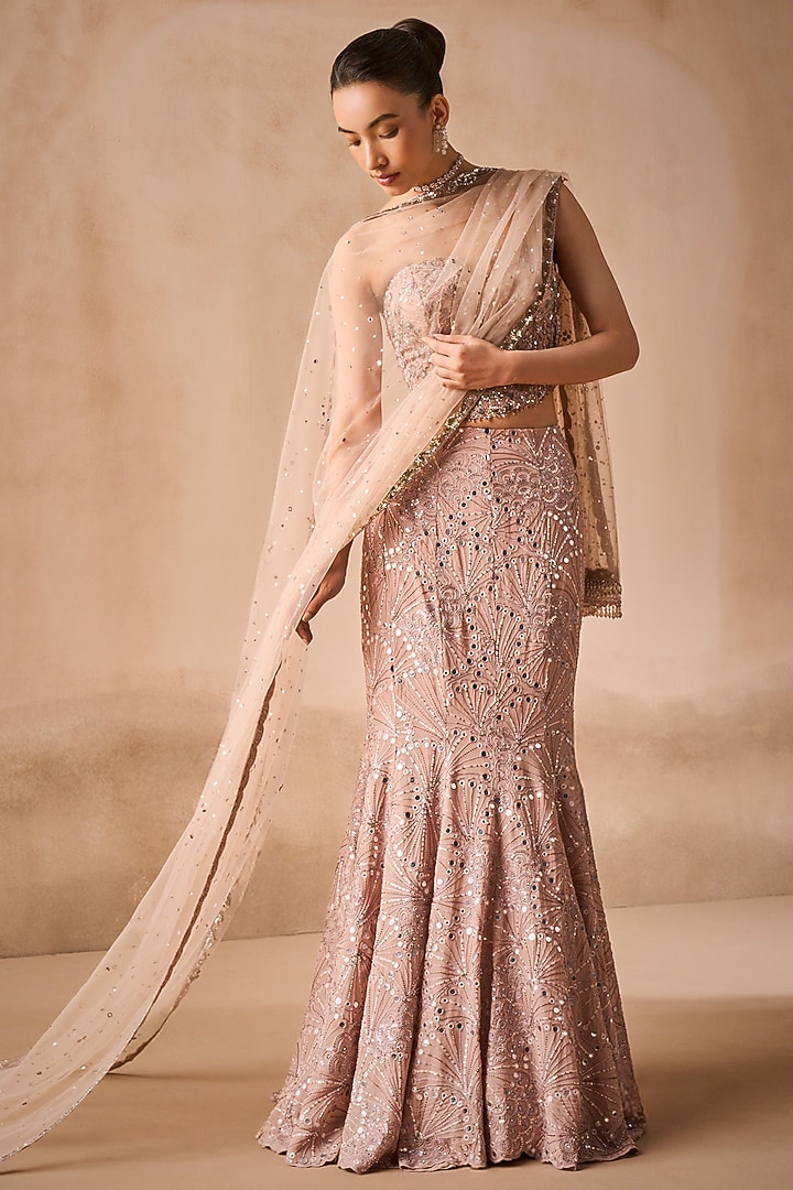 Mauve Pink Georgette Sequins Embroidered Bridal Lehenga Set by Tamanna Punjabi Kapoor at Pernia's Pop Up Shop