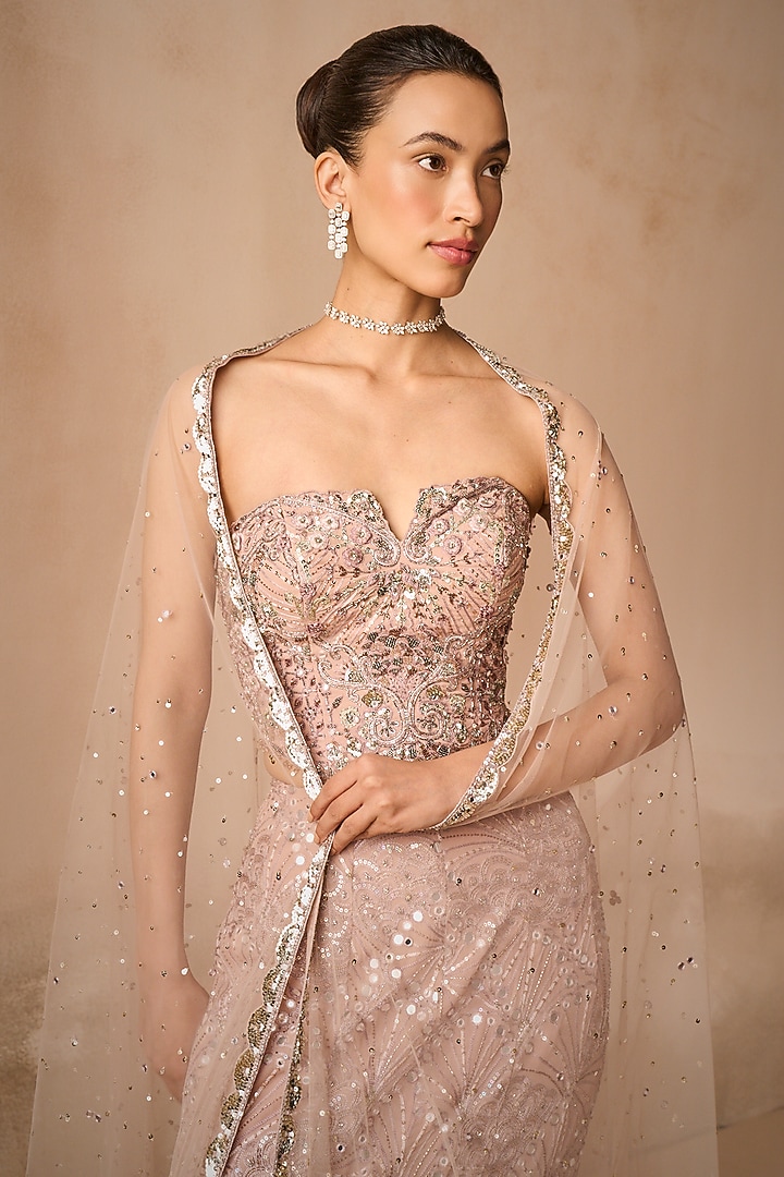 Mauve Pink Georgette Sequins Embroidered Bridal Lehenga Set by Tamanna Punjabi Kapoor at Pernia's Pop Up Shop