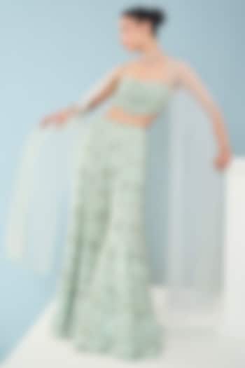 Sea Green Georgette Sequins Embroidered Bridal Sharara Set by Tamanna Punjabi Kapoor at Pernia's Pop Up Shop