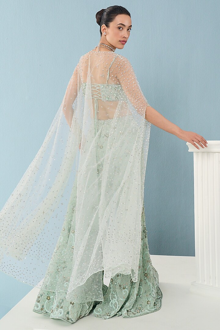 Sea Green Georgette Sequins Embroidered Bridal Sharara Set by Tamanna Punjabi Kapoor at Pernia's Pop Up Shop