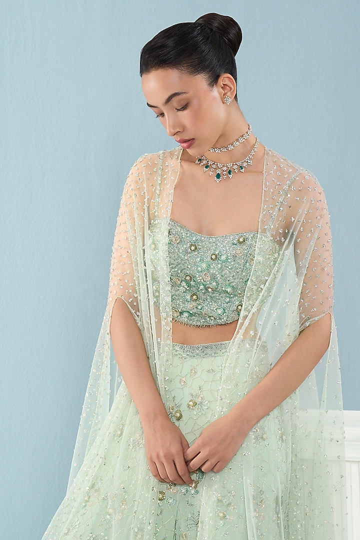 Sea Green Georgette Sequins Embroidered Bridal Sharara Set by Tamanna Punjabi Kapoor at Pernia's Pop Up Shop