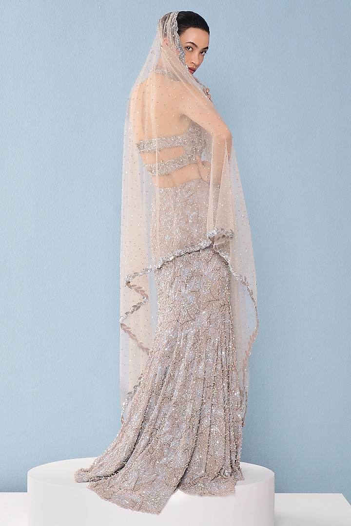 Grey Georgette Sequins Embroidered Bridal Lehenga Set by Tamanna Punjabi Kapoor at Pernia's Pop Up Shop