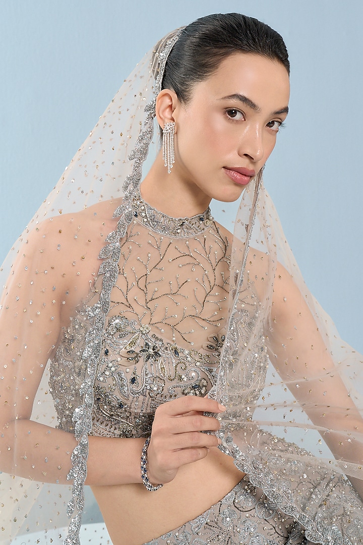 Grey Georgette Sequins Embroidered Bridal Lehenga Set by Tamanna Punjabi Kapoor at Pernia's Pop Up Shop