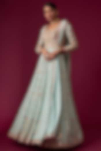 Blue Georgette Embroidered Bridal Anarkali Set by Tamanna Punjabi Kapoor at Pernia's Pop Up Shop