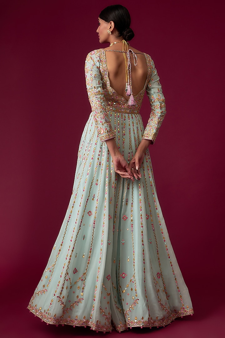 Blue Georgette Embroidered Bridal Anarkali Set by Tamanna Punjabi Kapoor at Pernia's Pop Up Shop
