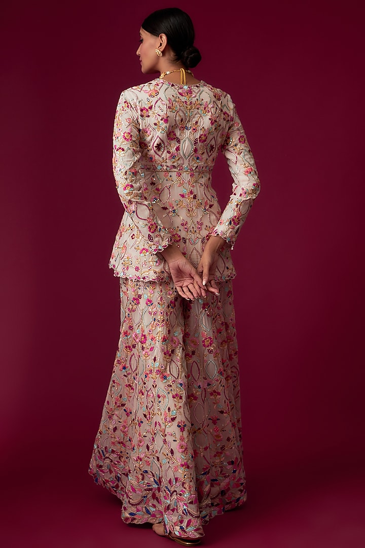 Pink Chanderi Silk Embroidered Bridal Sharara Set by Tamanna Punjabi Kapoor at Pernia's Pop Up Shop