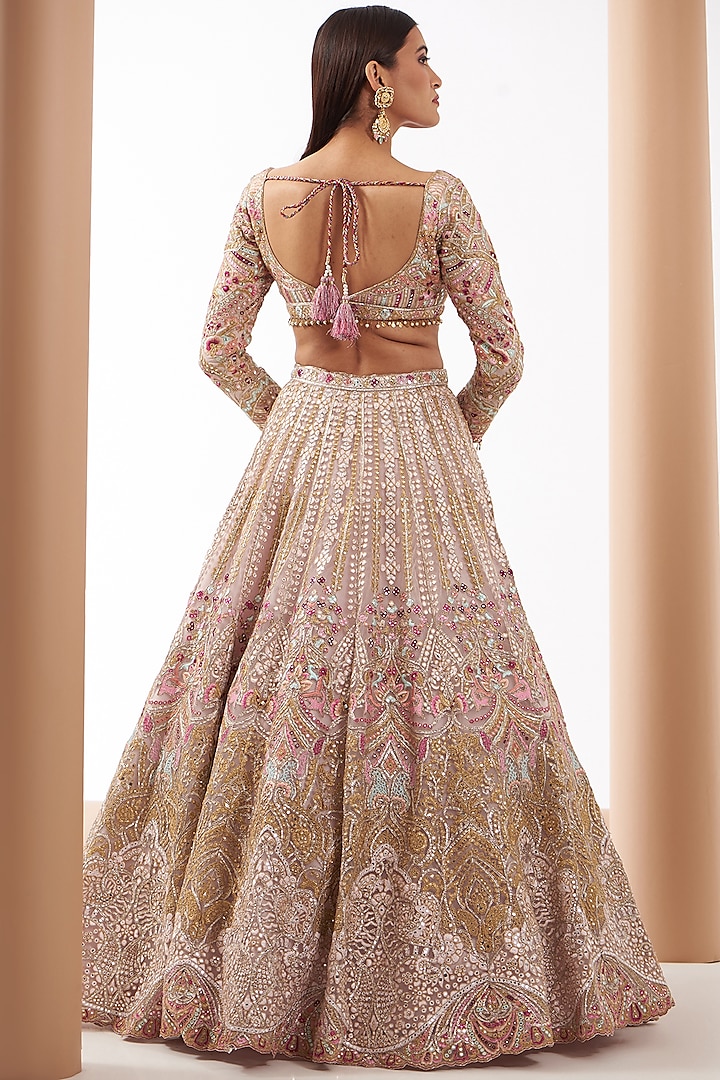 Beige Chanderi Silk Embroidered Bridal Lehenga Set by Tamanna Punjabi Kapoor at Pernia's Pop Up Shop