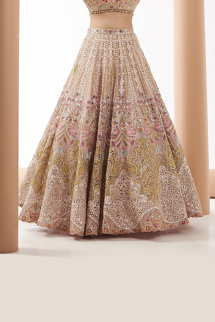 Beige Chanderi Silk Embroidered Bridal Lehenga Set by Tamanna Punjabi Kapoor at Pernia's Pop Up Shop
